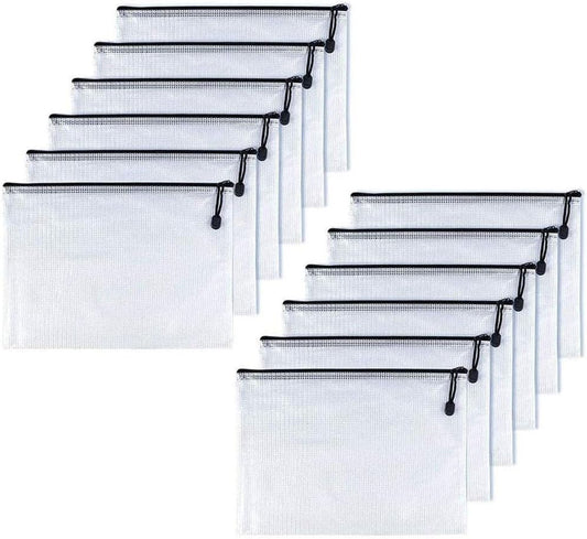 Oaimyy-A3(17"x 11.5",12 Pcs), Mesh Zipper Pouch Document Folders Bag & Plastic Zip File Folders for School Office Supplies, Travel,Puzzles Games Organizing Storage-Black