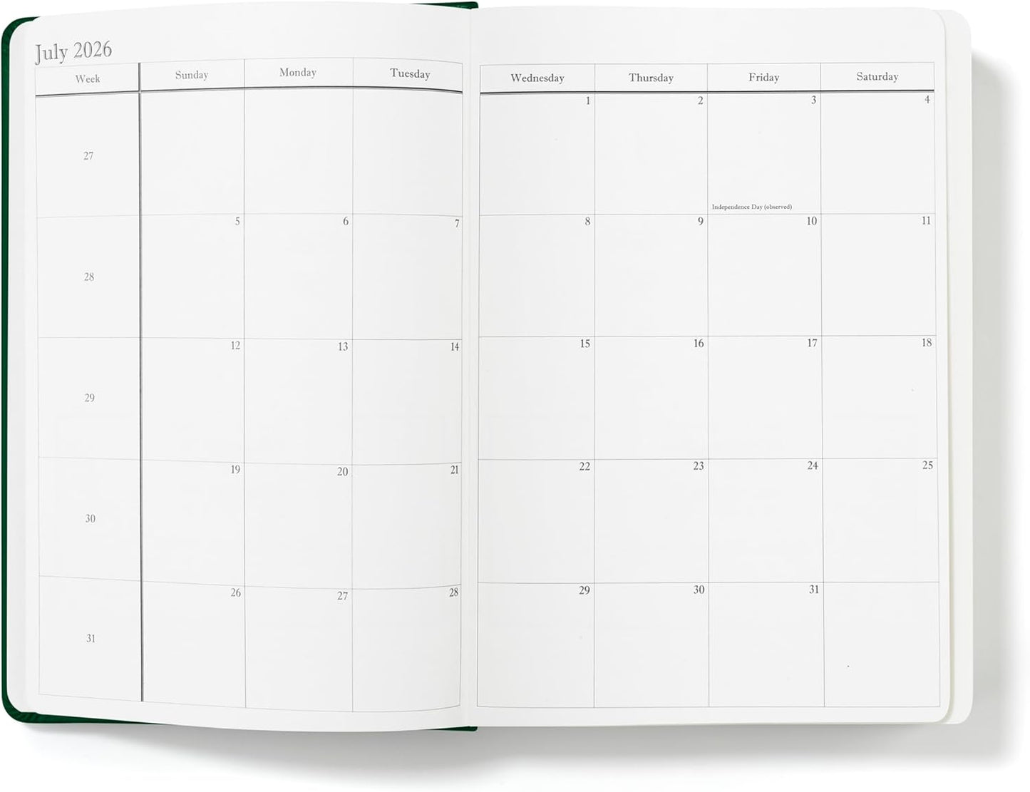 Wykeham's Executive 2026 Daily Journal Planner – US Public Holidays & Format – Customization Available (Racing Green, 8.5”×5.5”)