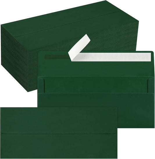 200 Pack #10 Business Envelopes, Self Seal Standard Christmas Dark Green Envelopes for Secure Business & Legal Mailing, Office, Checks, Letter, Invoices, 4 1/8 x 9 1/2 Inches