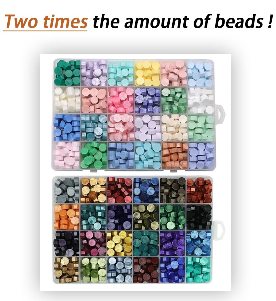 Electric Wax Seal Warmer with 1300Pcs Sealing Wax Beads, 50 Pcs Wax Seal Stickers and 2 Metal Wax Seal Molds, Fast Melting Wax Seal Warmer, Wax Seal Stirring