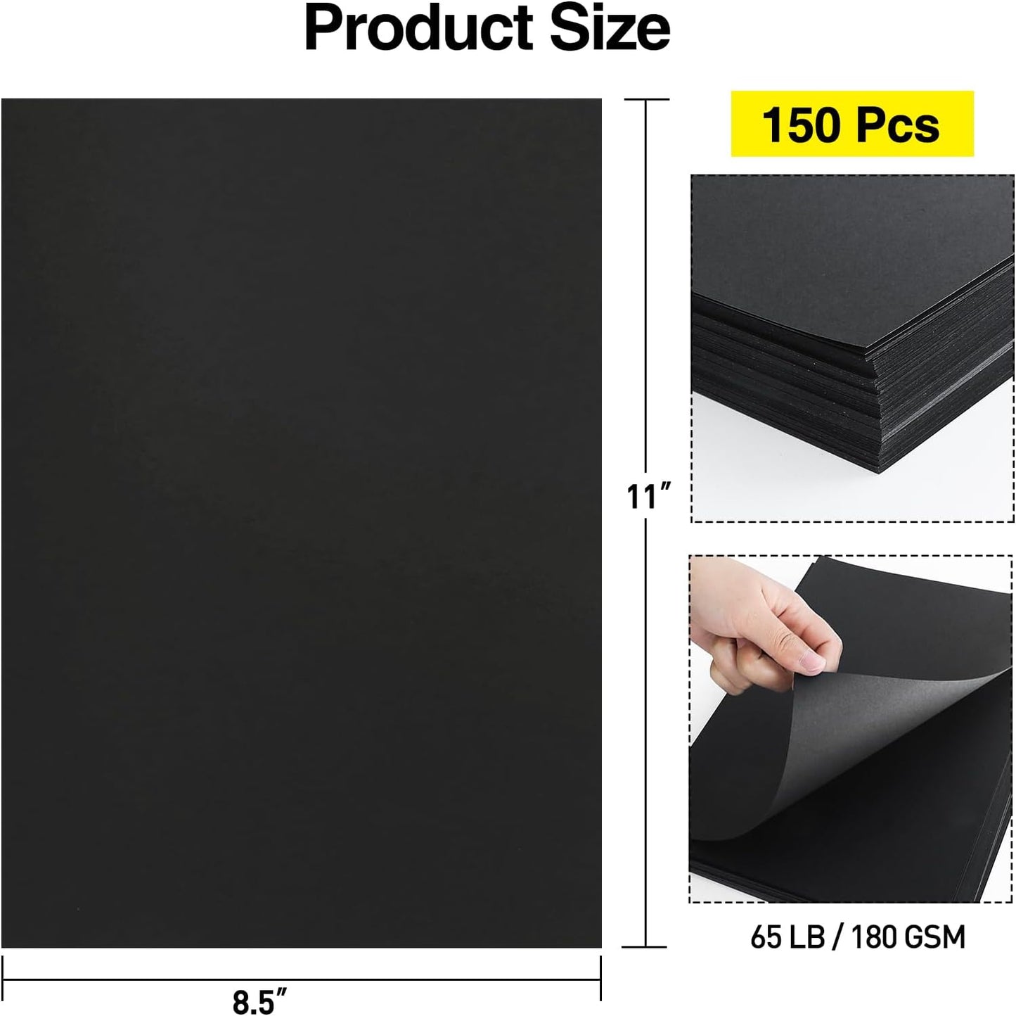 MAXECHO 8.5" × 11" Black Colored Cardstock Bulk 150 Sheets Construction Paper Card Stock Printer Paper for DIY Art Crafts, Cricut Card Making, Scrapbooking, Drawing, Invitations, 180 GSM