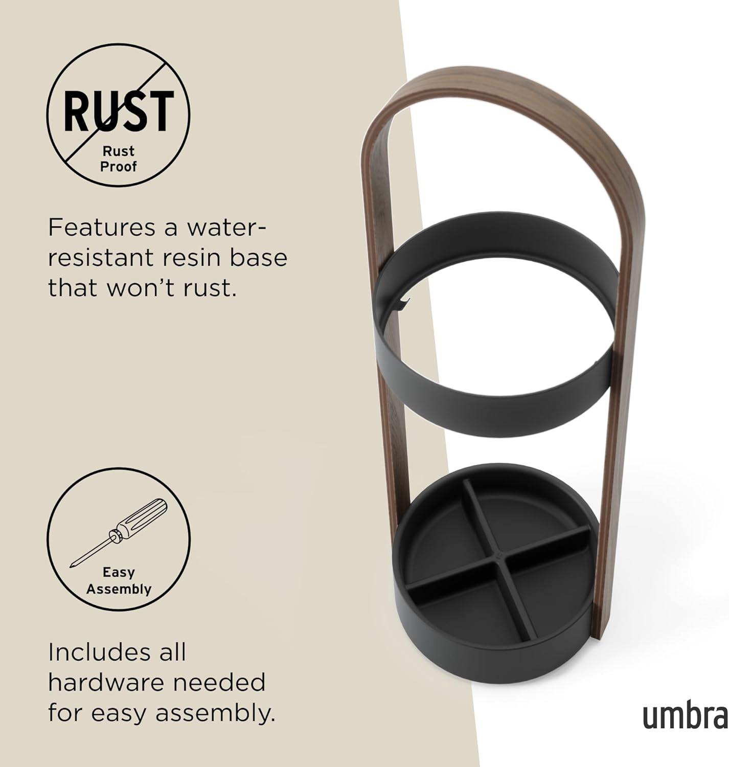 Umbra Space Saving Hub Umbrella Stand, Black/Walnut