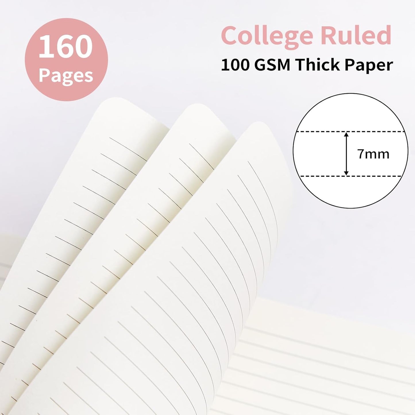 Lined Spiral Notebook College Ruled A5 Journal Book for Note Taking, 160 Pages Writing Journal for Office and Home School Supplies 5.75x8.125 inch (3pack-NavyBlue/LightGreen/Violet)