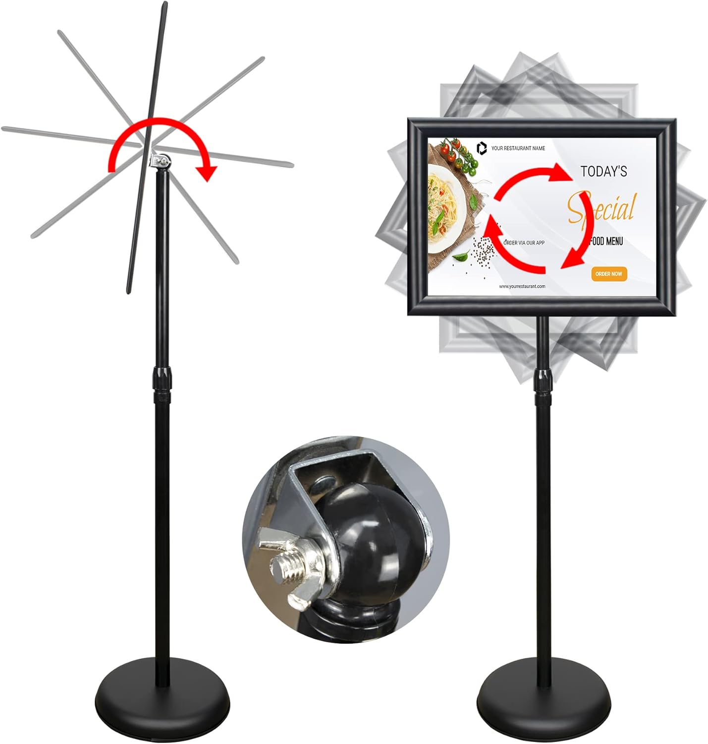 6Packs Pedestal Poster Sign Stand, Adjustable Aluminum Snap Open Frame Sign Holder Poster Stand 11x17 Inch for Vertical/Horizontal Display, Black