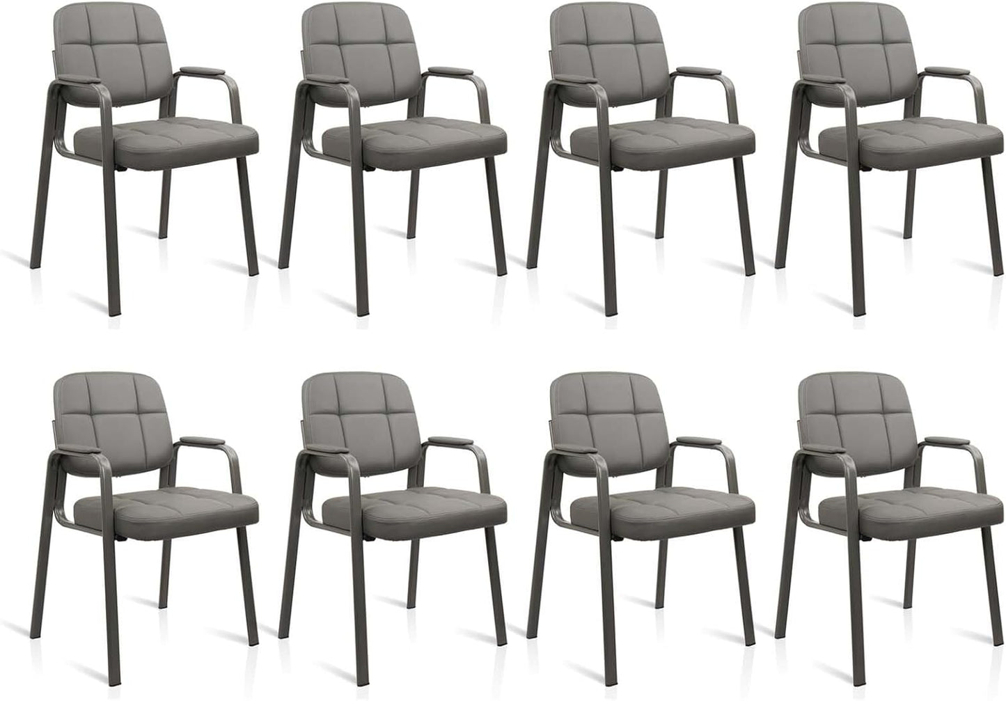 CLATINA Waiting Room Guest Chair with Bonded Leather Padded Arm Rest for Office Reception and Conference Desk(Grey 8 Pack)