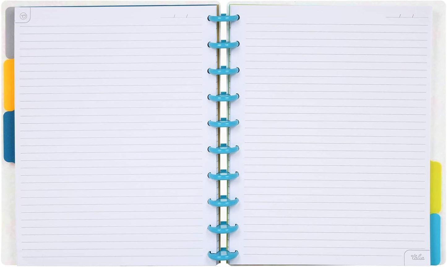 Talia Discbound Notebooks, Planner, Customizable, (White w/Energetic Turq Discs, Midsize (7.5in x 9.75in))