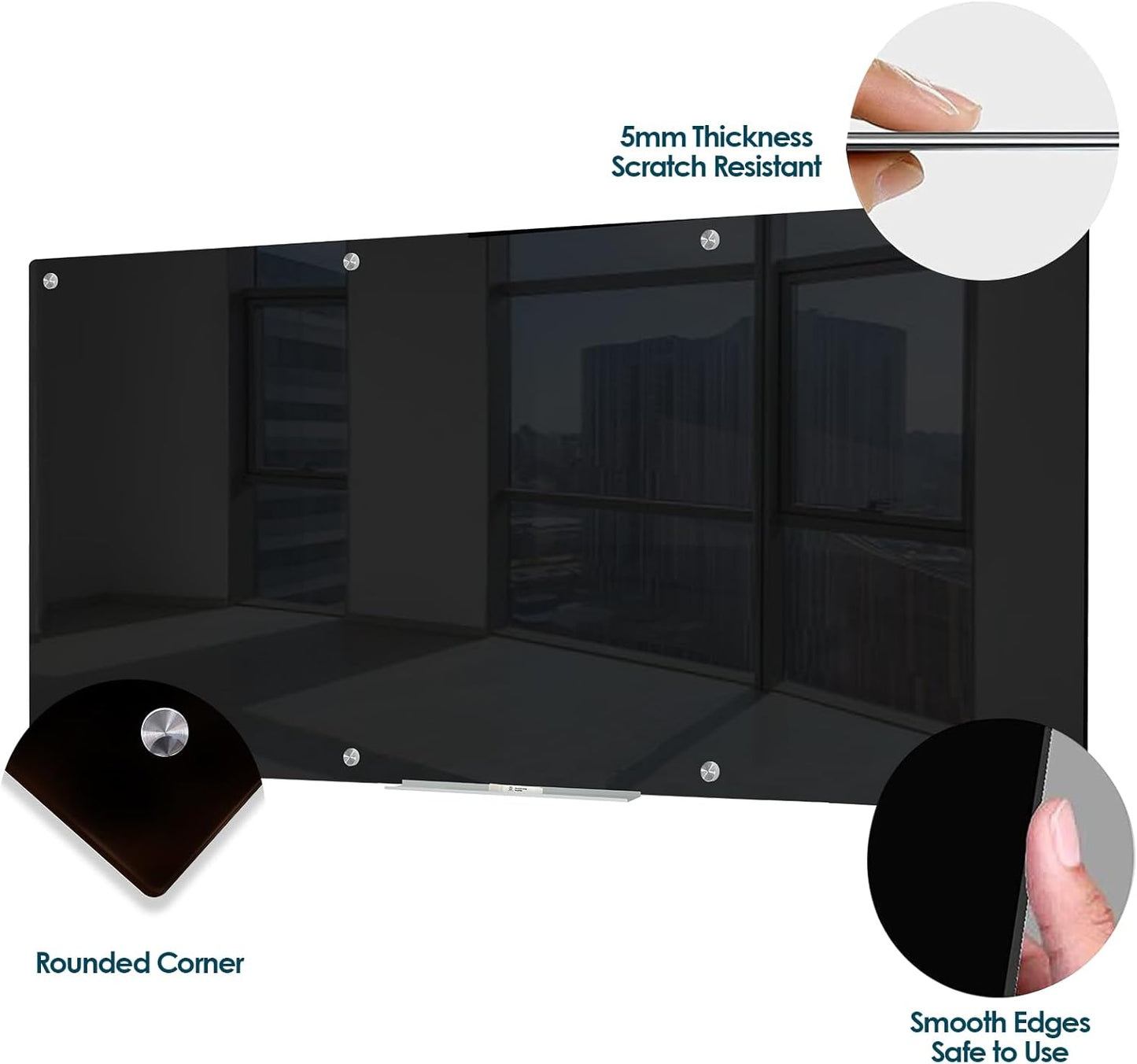 J&J worldwide Glass Whiteboard 8' x 4', Magnetic Black Glass Dry Erase Board, Black White Board Frameless, Includes Markers, Magnets, Marker Tray, Eraser for Wall, Office, Home, School