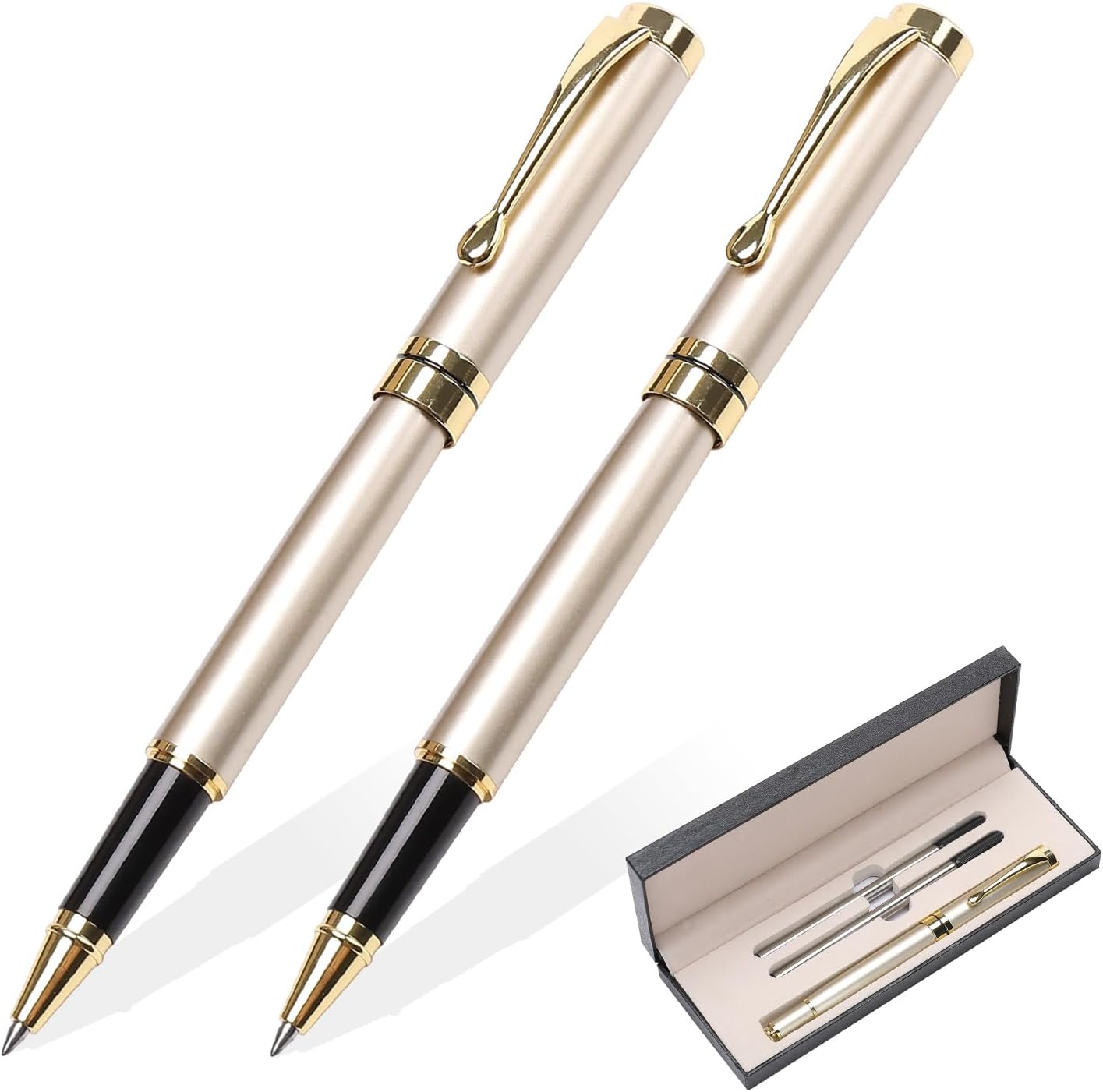 YIVONKA Luxury Ballpoint Pens Best Ball Pen Gift Set for Men & Women Professional Executive Office Nice BallPens Classy Gift Box Ballpoint Black Refill Line width 0.5mm (2 gold)