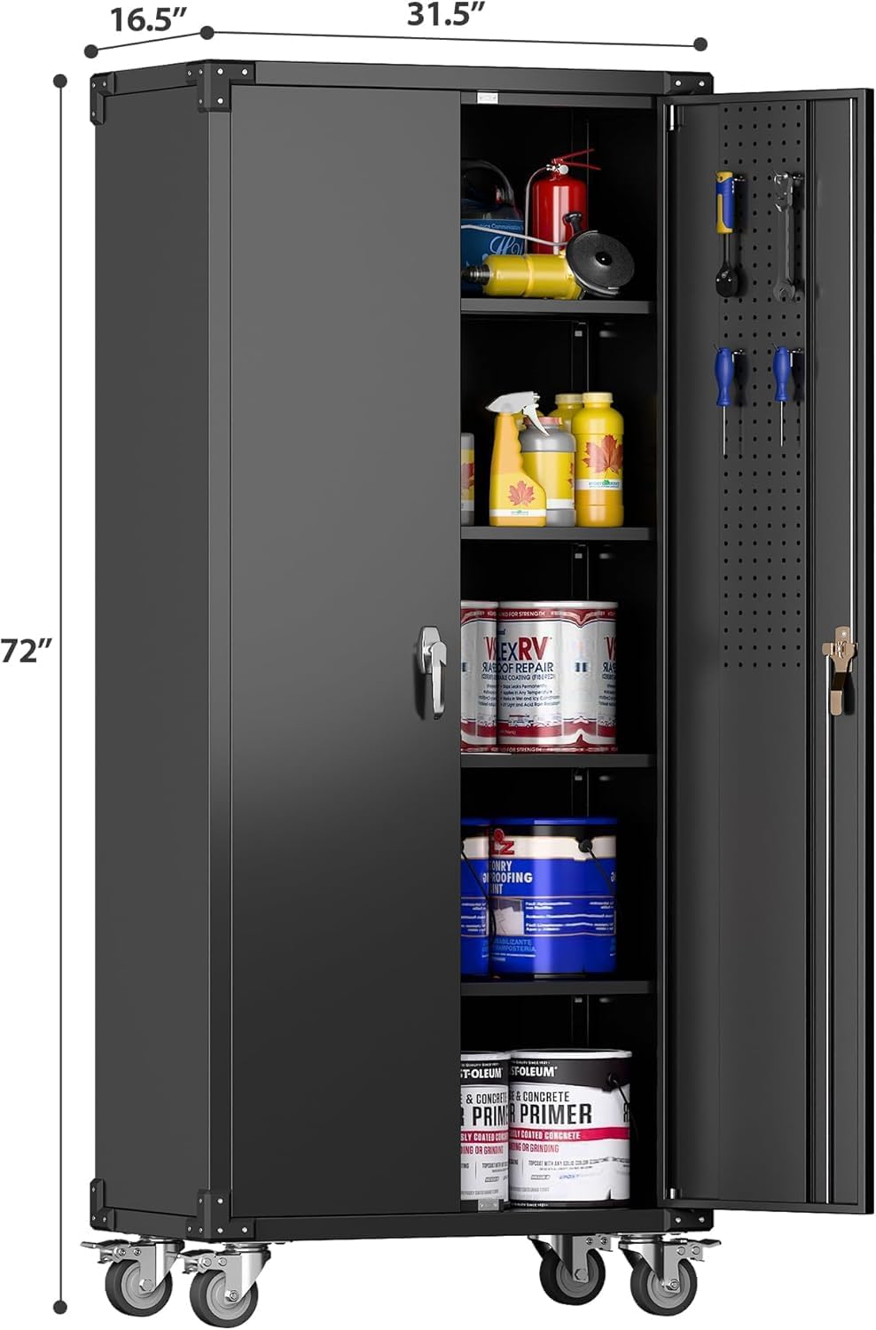 Aobabo Black Metal Garage Cabinet with Pegboard,72In Lockable Storage Cabinets with 2 Doors&4 Adjustable Shelves, Steel Cabinets for Garage&Home Storage,Easy-Assembly