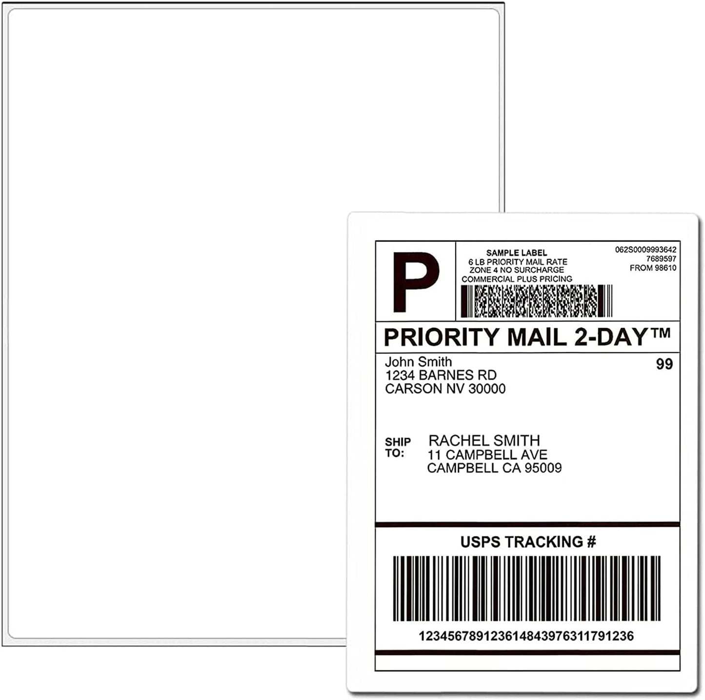 100 Full Sheets Sticker Paper for Laser & Ink Jet Printers, 8.5" x 11" Full Sheet Address Shipping Label, 100 Sheets 100 Labels