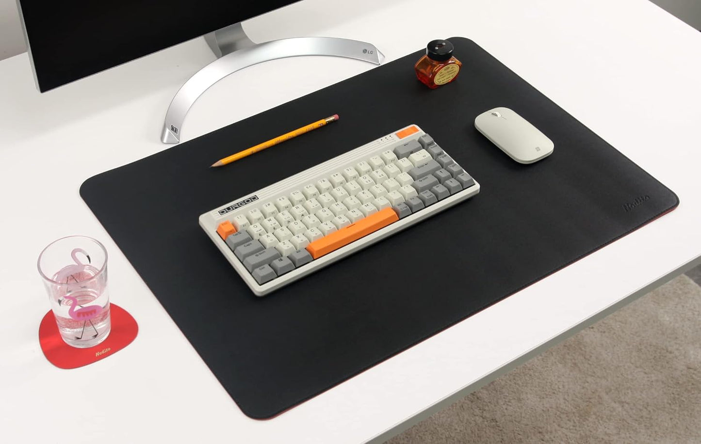 Dual-Sided Leather Desk Pad,Blotter for Laptop Computer,Mouse Pad,Writing,Drawing,Arts and Craft Mat (17"x24", Black/Red)