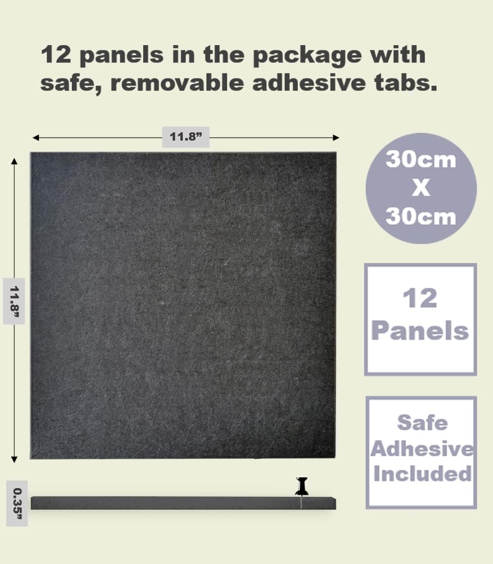 Large Cork Board Alternative - 12-Pack Felt Wall Tiles with Safe Removable Adhesive Tabs, Cork Wall Tiles Bulletin Board Home Office Essentials -