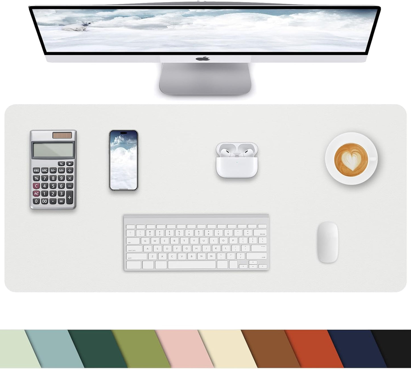 Pu Leather Desk Protector, Mouse Pad, Laptop Mat, Non-Slip Blotter, Waterproof Writing Pad for Office/Home (23.6"x13.8", Ivory White)