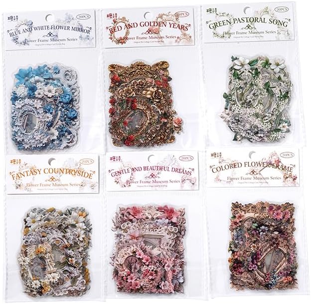 Alideco 120pcs Scrapbook Stickers Romantic Flowers Scrapbooking Junk Journal Crafts Embelishment Decoration Diary Stickers (huakuangbowuguan)