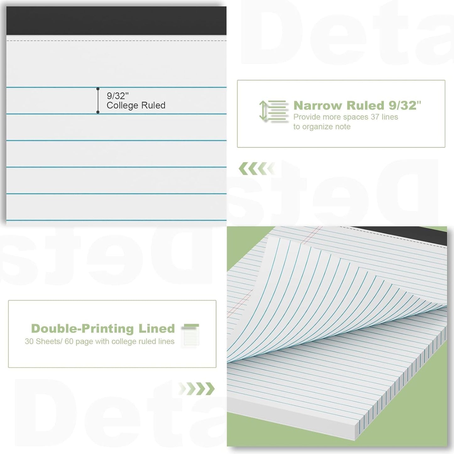 White Legal Pads 8.5 x 11 Narrow Ruled, 24 Pack Notepads College Ruled Pads of Paper With Sturdy Back 37 Lines 70 GSM Paper, Writing Note Pads 30 Sheets Per Writing Pad for Taking Notes, Reminders