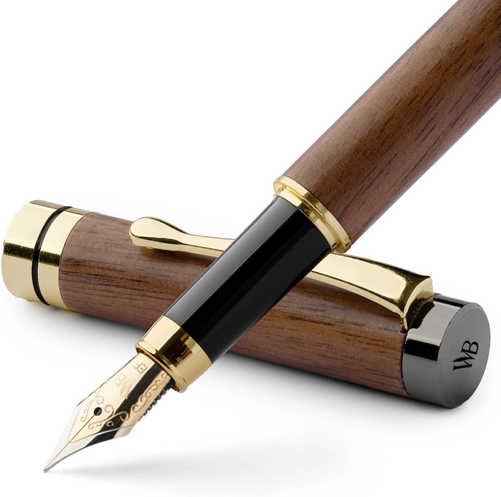 Wordsworth & Black Fountain Pen Set, Luxury Bamboo Wood - Extra Fine Nib, Gift Case; Includes 6 Ink Cartridges, Ink Refill Converter -Journaling, Calligraphy; Drawing, Smooth Writing [Brown Wood]