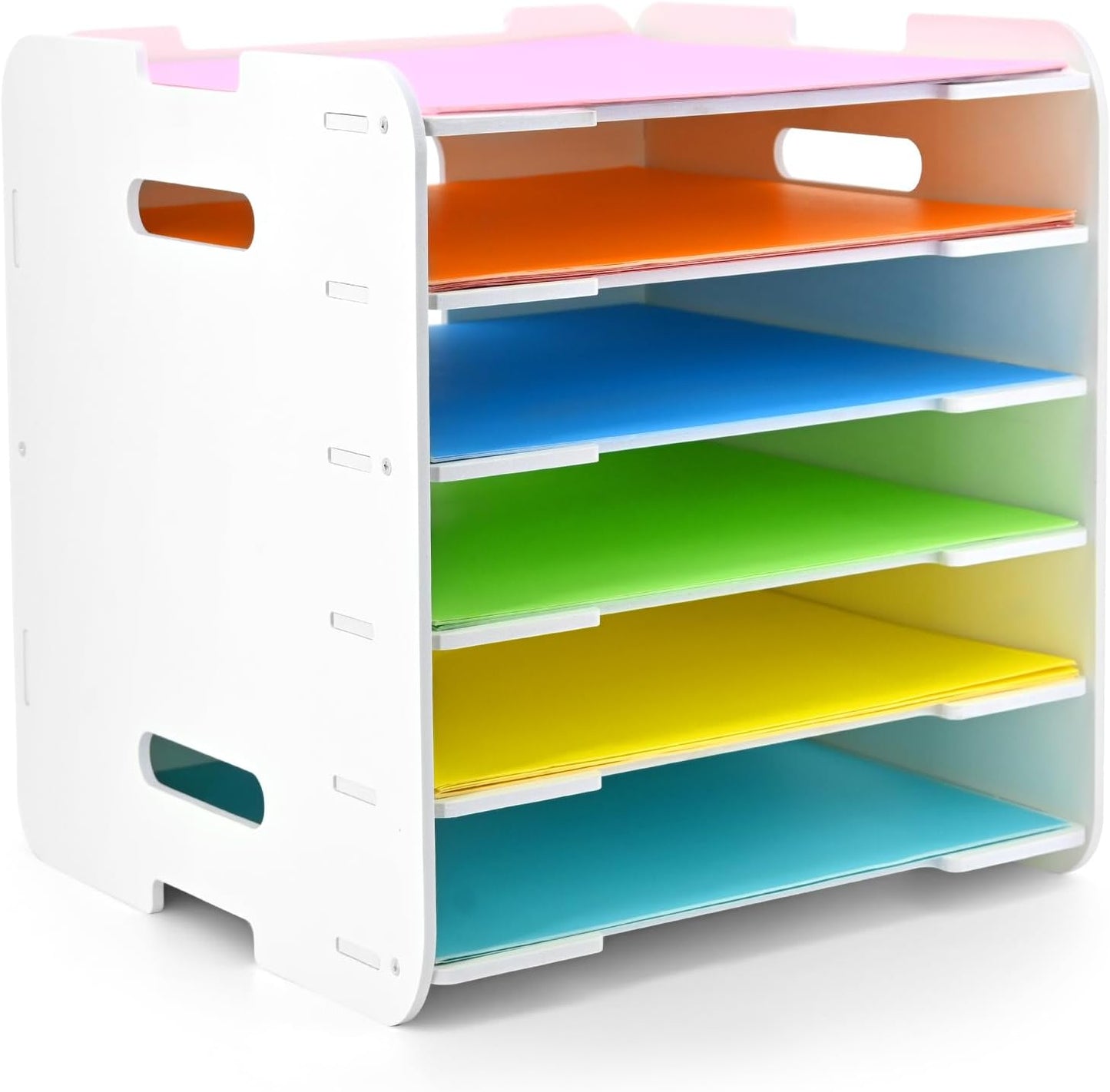 12x12 Paper Organizer, 6-Tier Scrapbook Paper Storage, Stackable Desktop File Holder for Home, Office, Classroom, and Craft Room