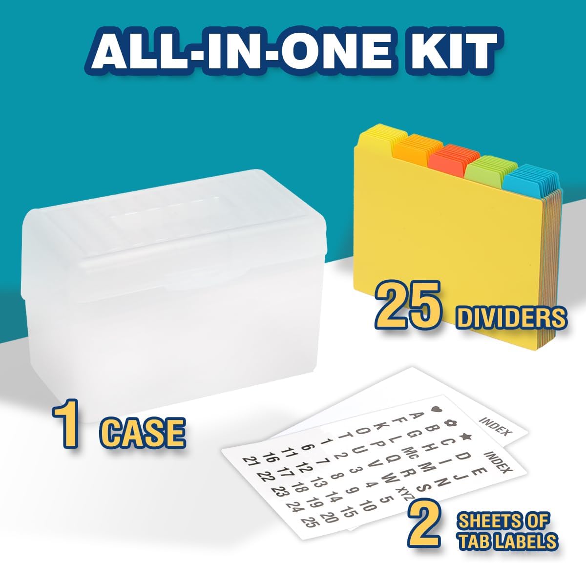 H4D Index Card Holder 4x6 Inches with 25 Plastic Dividers, Clear