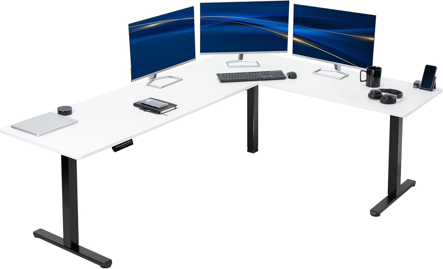 VIVO Electric Corner L-Shaped 84 x 63 in Standing Desk, Memory Height Adjustment, White Top Black Frame, DESK-E3CTBW-84