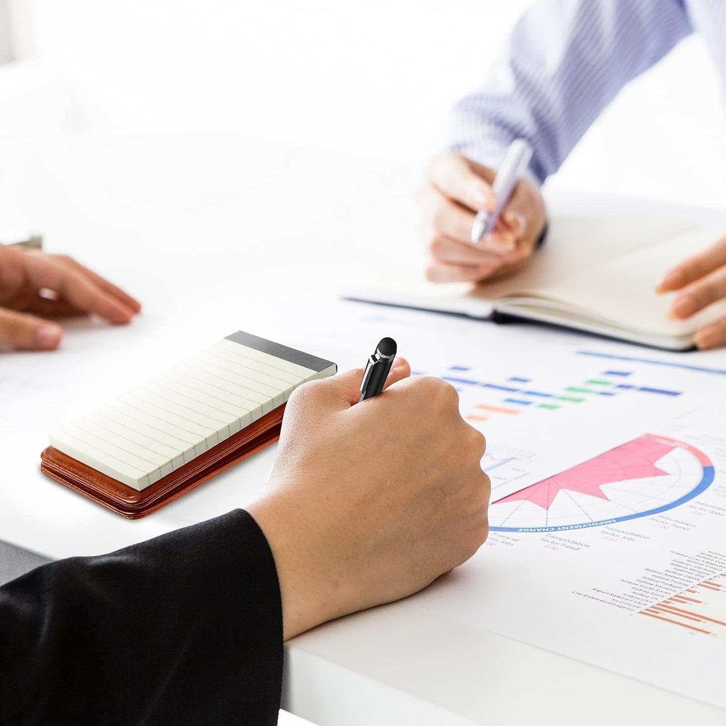 Outus 10 Pcs Pocket Notebook with Pen Set Included Mini Pocket Notepad Holder with 50 Lined Sheets, Metal Pen, 8 Pcs 3 x 5 Inch Memo Book Refills, 30 Lined Paper Per Note Pad (Brown)