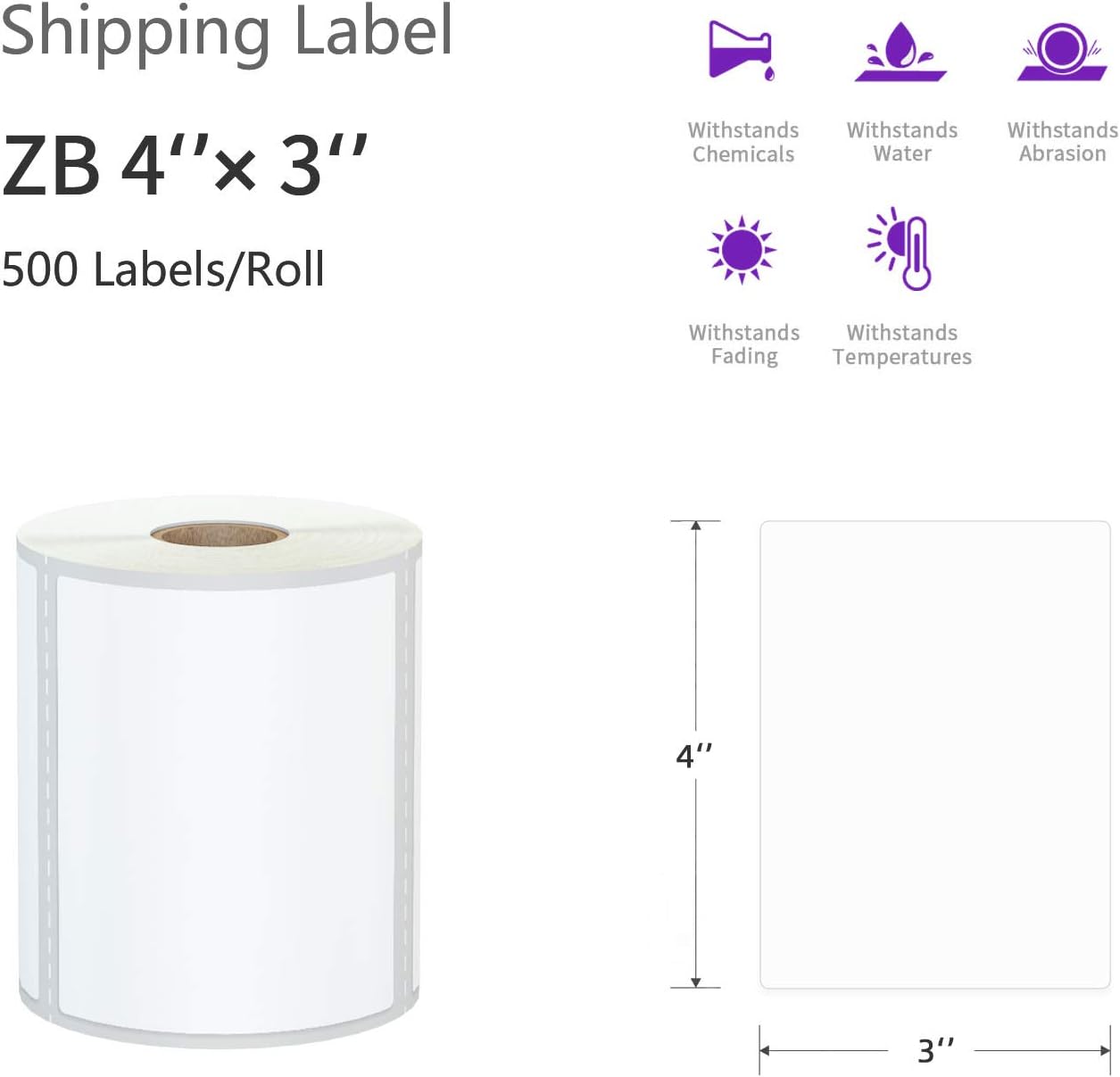 AveneMark 12 Rolls 4" x 3" Direct Thermal Labels for Barcodes Postage Address Shipping Compatible with Rollo & Zebra Desktop Printers Adhesive - 500 Labels/Roll