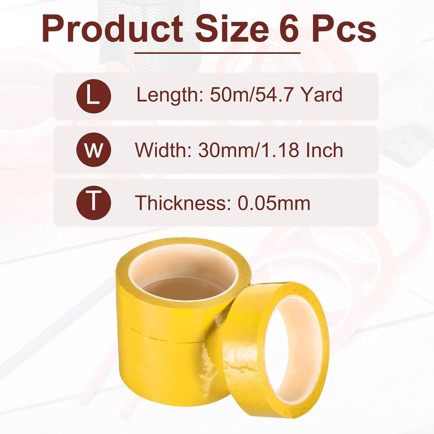 MECCANIXITY 6 Rolls Whiteboard Tape Graphic Chart Tape 30mm 54.7 Yard Art Tape Thin Self-Adhesive Pinstripe Tape Masking Tape for Gift Wrapping Craft Supplies, Yellow