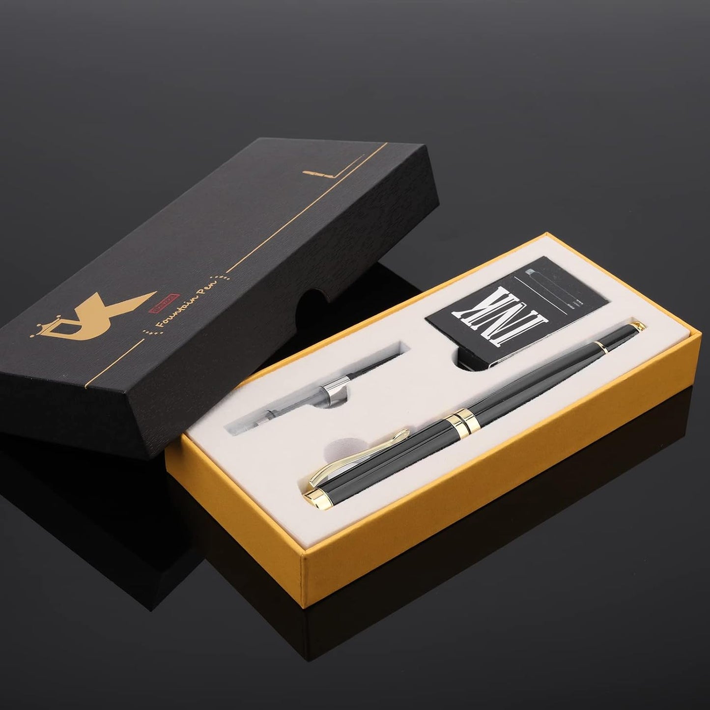 Tiankool Luxury Fountain Pen,Fine Nib, Exquisite Pen Gift Set for Men&Women-Includes 10 Ink Cartridges&Ink Converter- Nice Pens - Black