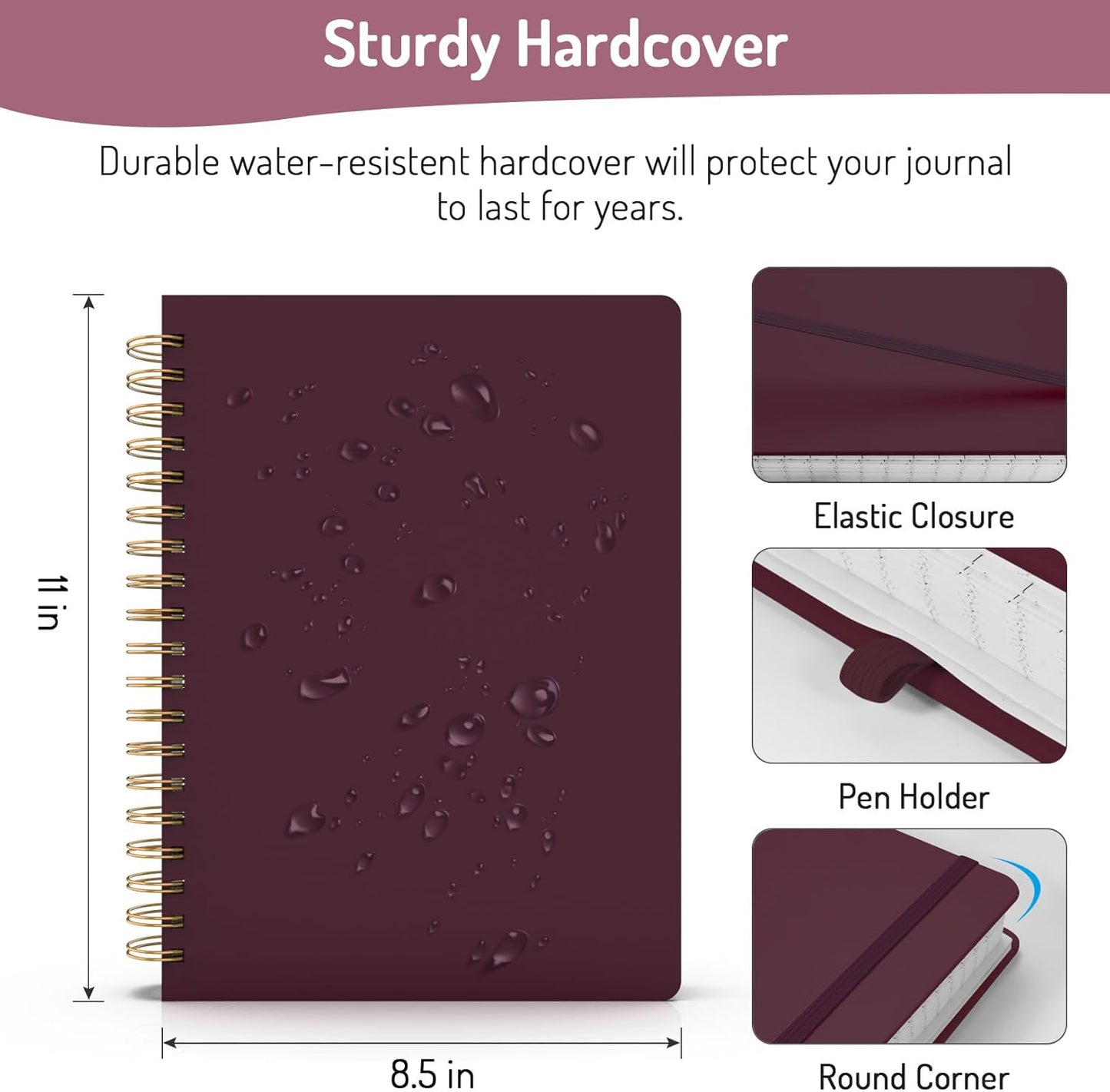 Forvencer A4 Lined Spiral Journal Notebook with 300 Numbered Pages, 11" X 8.5" Thick Journals for Writing with 100GSM Paper, Hardcover Notebooks with Contents for Work, School, Burgundy