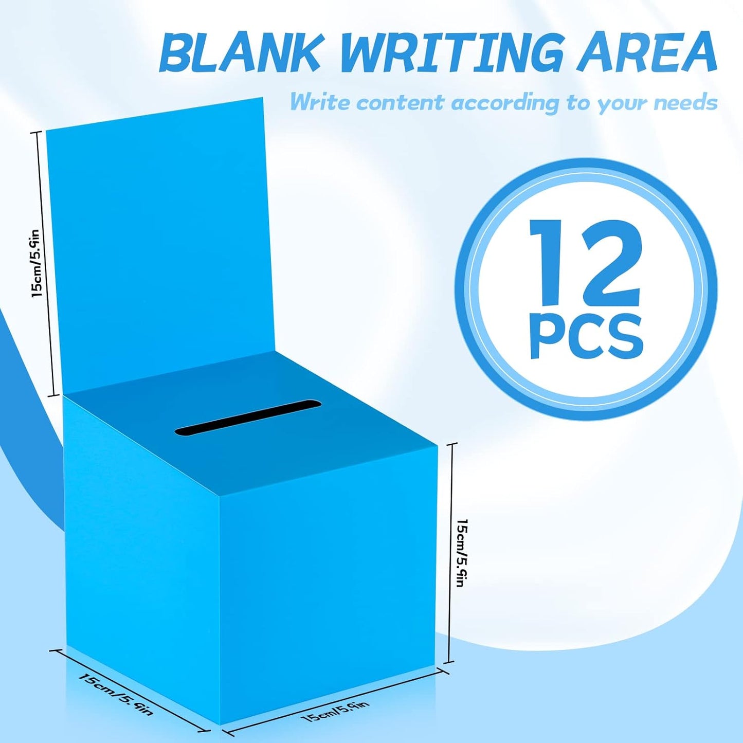 12 Pack Blue Raffle Ticket Box Cardboard Suggestion Box with Slot Raffle Boxes for Fundraising with Removable Header for Fundraising Collecting Voting Contest, 6 x 6 x 6 Inches