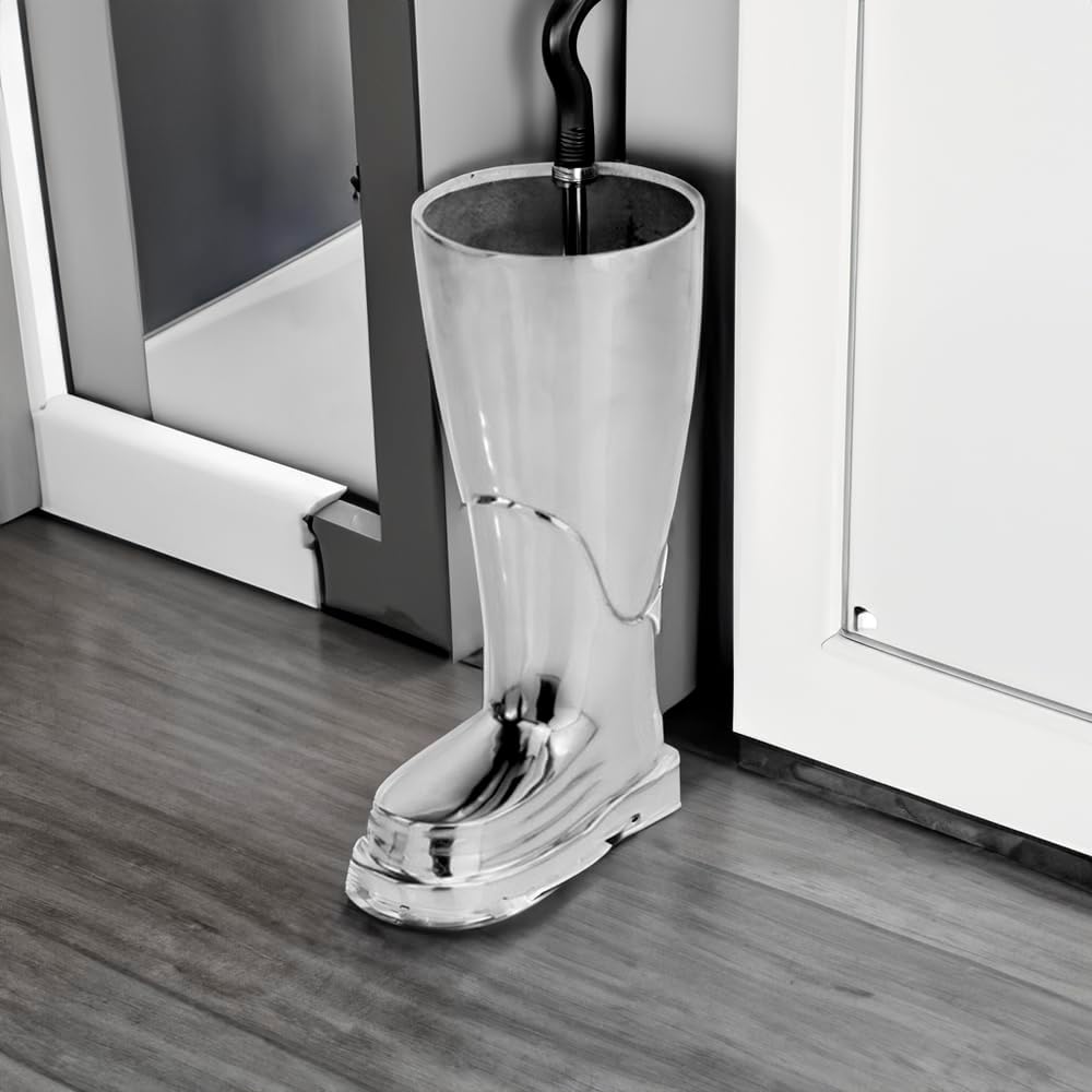Modern Day Accents 3525 Bombero Boot Umbrella stand for umbrellas, Umbrella Organizer, Cane Holder, Silver, Entryway Decorative Umbrella Stand, Umbrella Holder, Home, Office Decor, 10.5"Lx7"Wx15.75"H