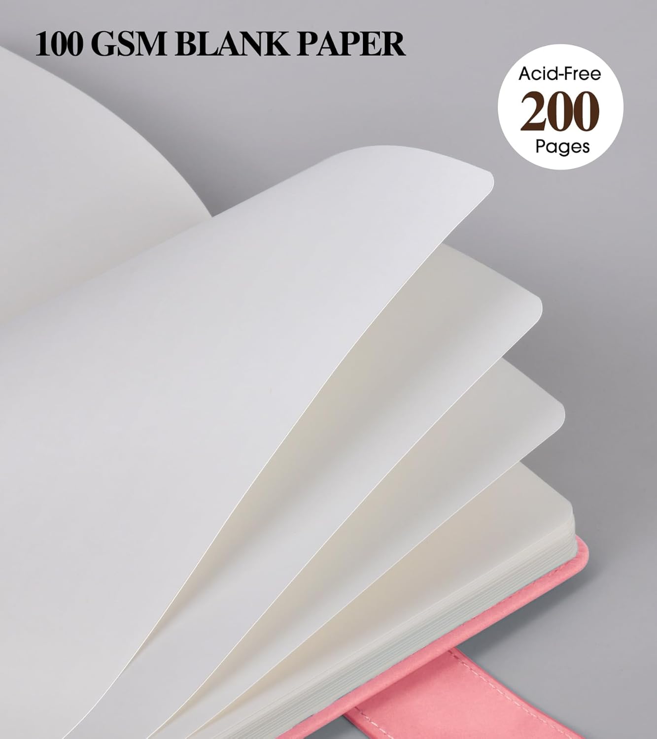 Blank Journal Notebook, A5 Hardcover Leather Sketchbook with 200 Pages Thick Blank Paper for Men Women, Unlined Drawing & Writing Journal, 5.9" x 8.4" Plain Notebook (pink)