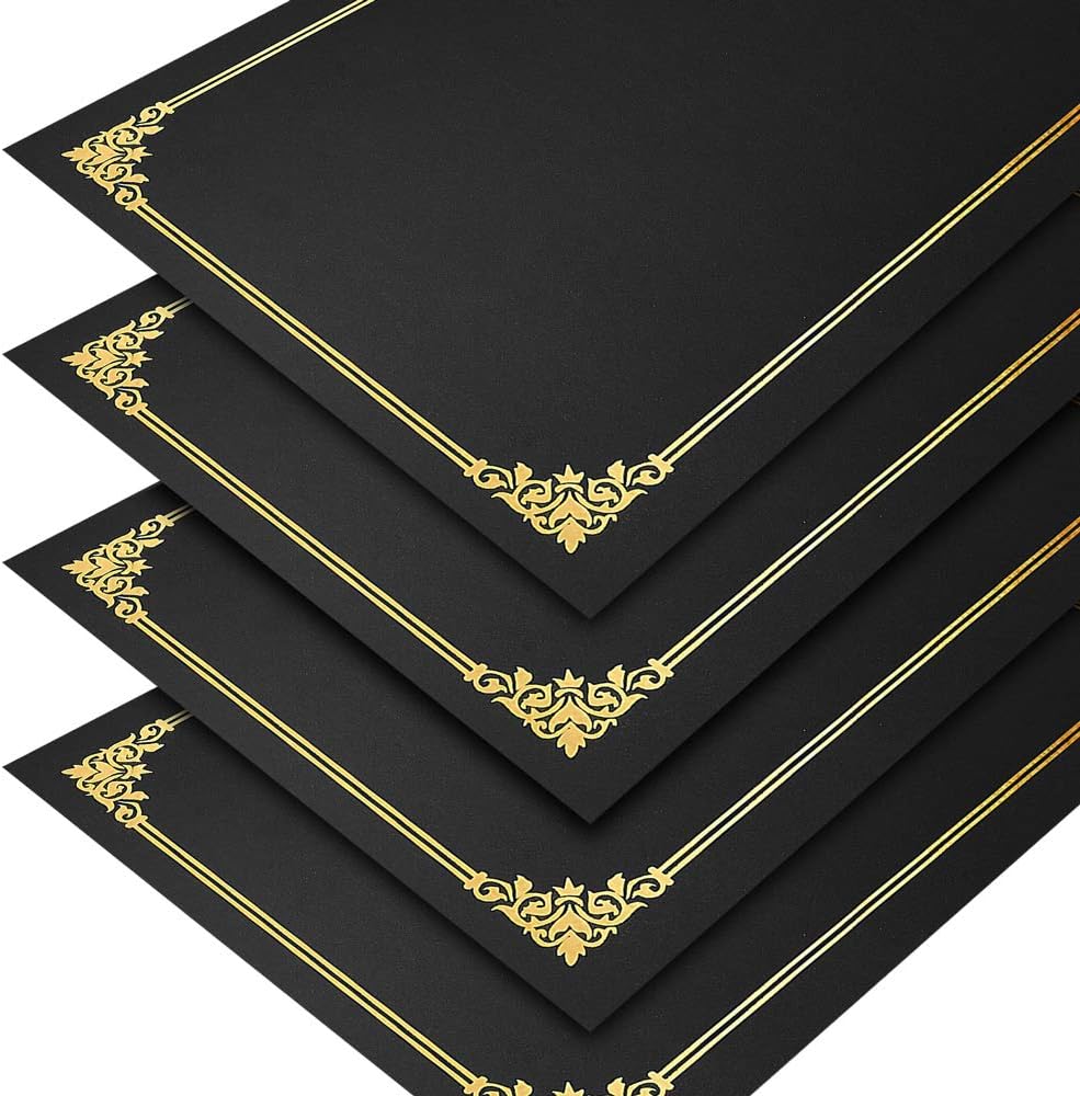 SUNEE Certificate Holders, 50 Packs Black Diploma Holders, Certificate Covers with Gold Foil Border for Letter Size 8.5 x 11 Certificate Paper, Cardstock, Award, Graduation, Documents