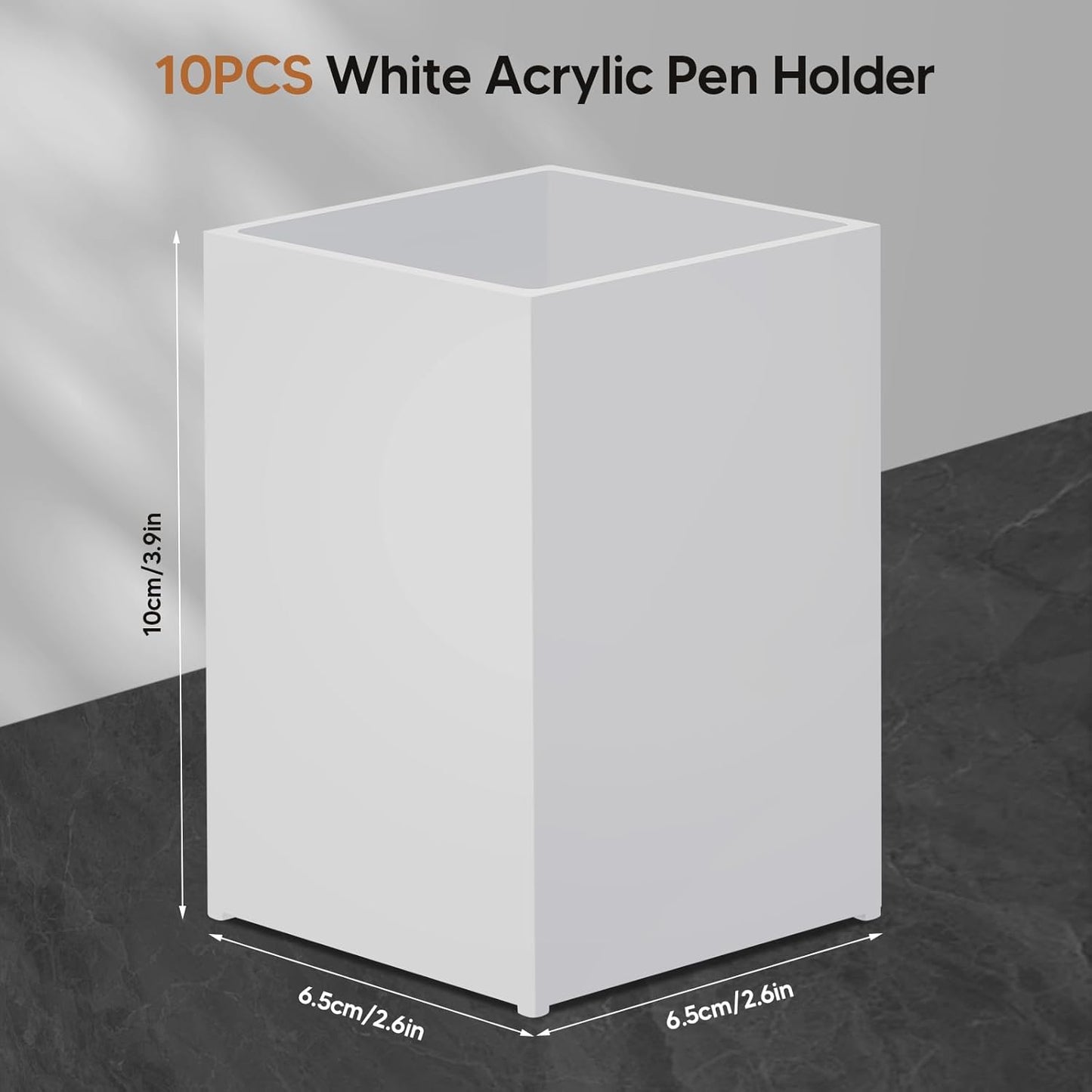 10Pack White Acrylic Pen Holder, Desktop Pencil Organizer Makeup Brush Holder Acrylic Pencil Cup Stationery Pencil Holder for Desk Office Pen Organizer