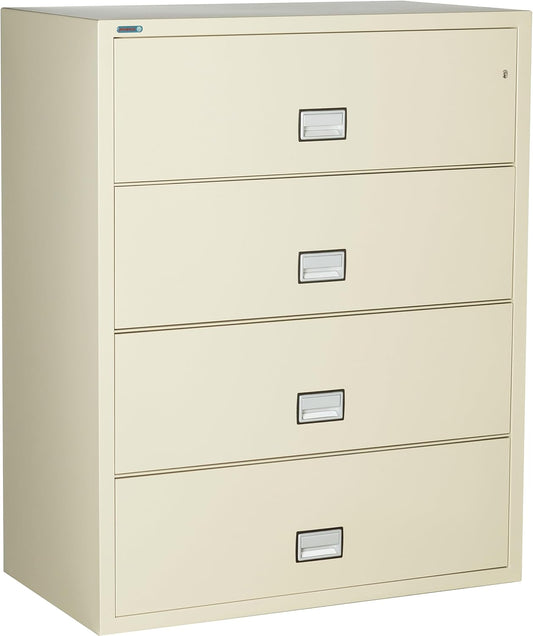 44 inch Wide 4-Drawer Lateral Fireproof File Cabinet – Legal and Letter Size Filing – Key Lock – Water Resistant – Fire Safe and Impact Rated – Putty Finish – Model LAT4W44P