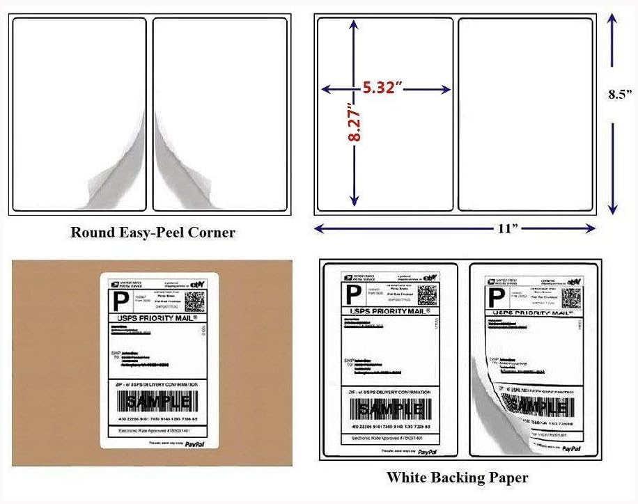 BESTEASY 200 Round Corner Half Sheet Self Adhesive Shipping Labels for Laser and Ink Jet Printers, White Blank (100 Sheets, 200 Labels)