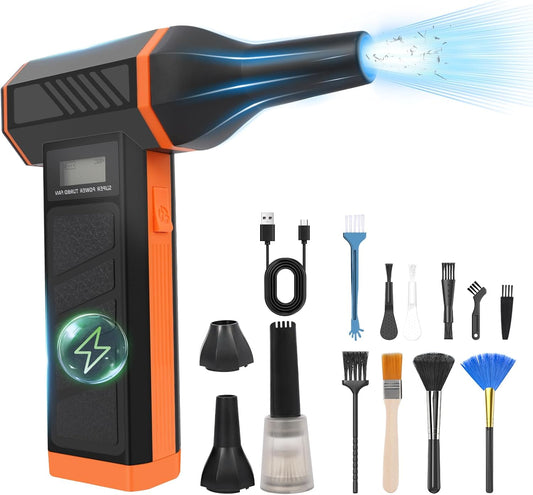 Compressed Air Duster-180000RPM Cordless Air Blower with LED Light, 4-Gear Adjustable Mini Jet Dry Blower with 5000mAh Rechargeable Battery for Computer Keyboard, Laptop, Replaces Compressed Air Cans