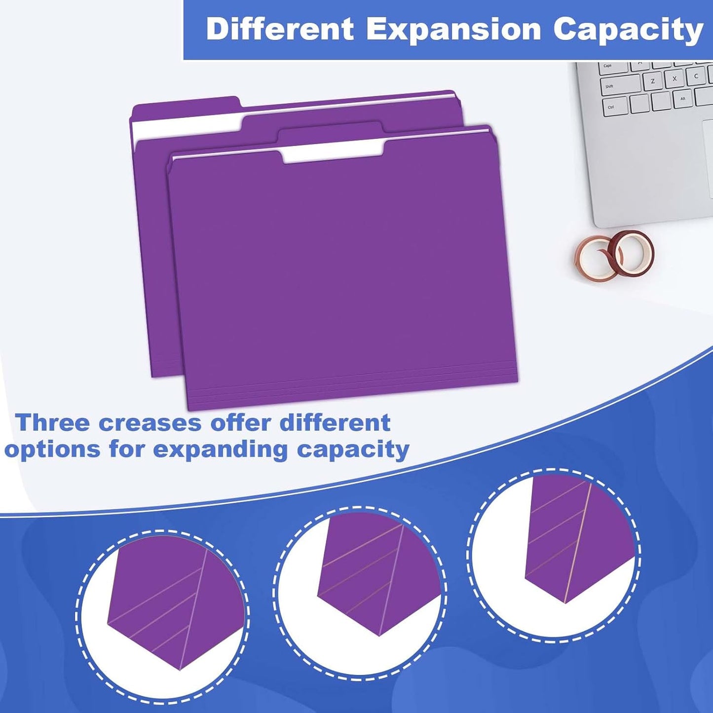 File Folder, HERKKA 120 Pack 1/3 Cut Tab File Folders, File Folders Great for Organizing and Filing, Letter Size, Purple