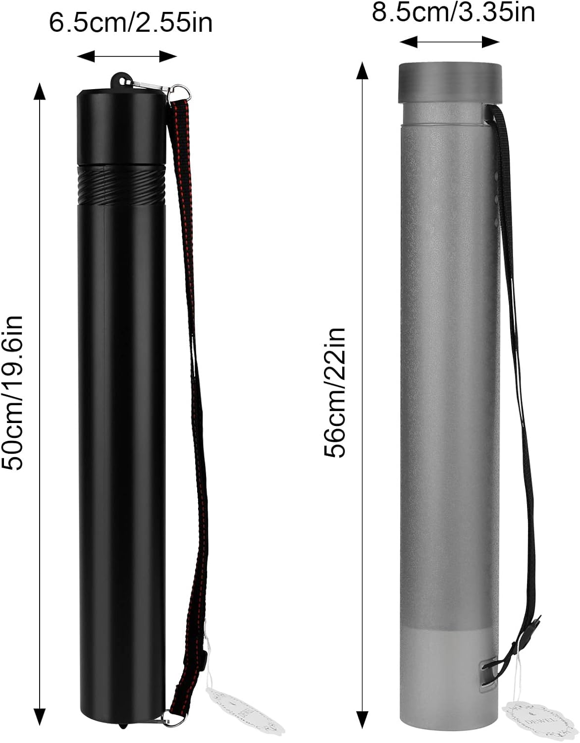 DEWEL 2 PCS Document Tubes, Plastic Poster/Art Storage Tube, Adjustable, Waterproof and Telescoping Carrying Case with Strap for Drawing, Drafting, Map Scroll and Blueprint