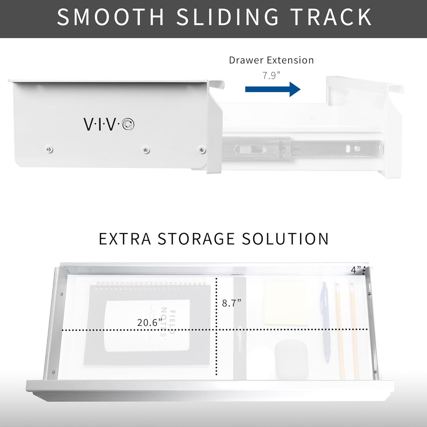 VIVO 22 inch Under Desk Slide Out Drawer Without Shell, Home Office Storage Organizer, White, DESK-AC03A-22W