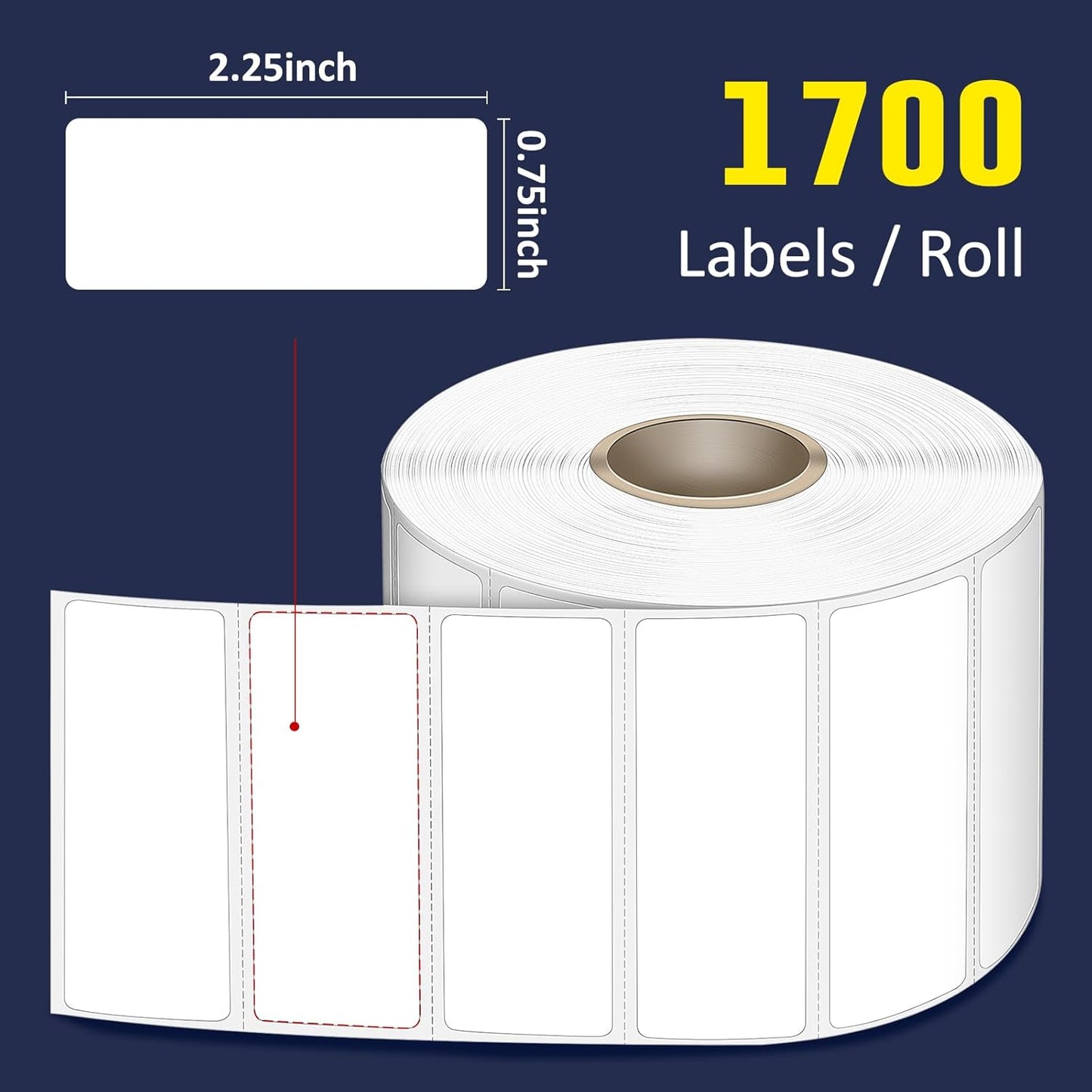 L LIKED 2.25" x 0.75" Direct Thermal Labels, Permanent Adhesive Address Barcode Label & Compatible with Rollo, Zebra and Other Desktop Printers (1 Roll, 1700 Labels)