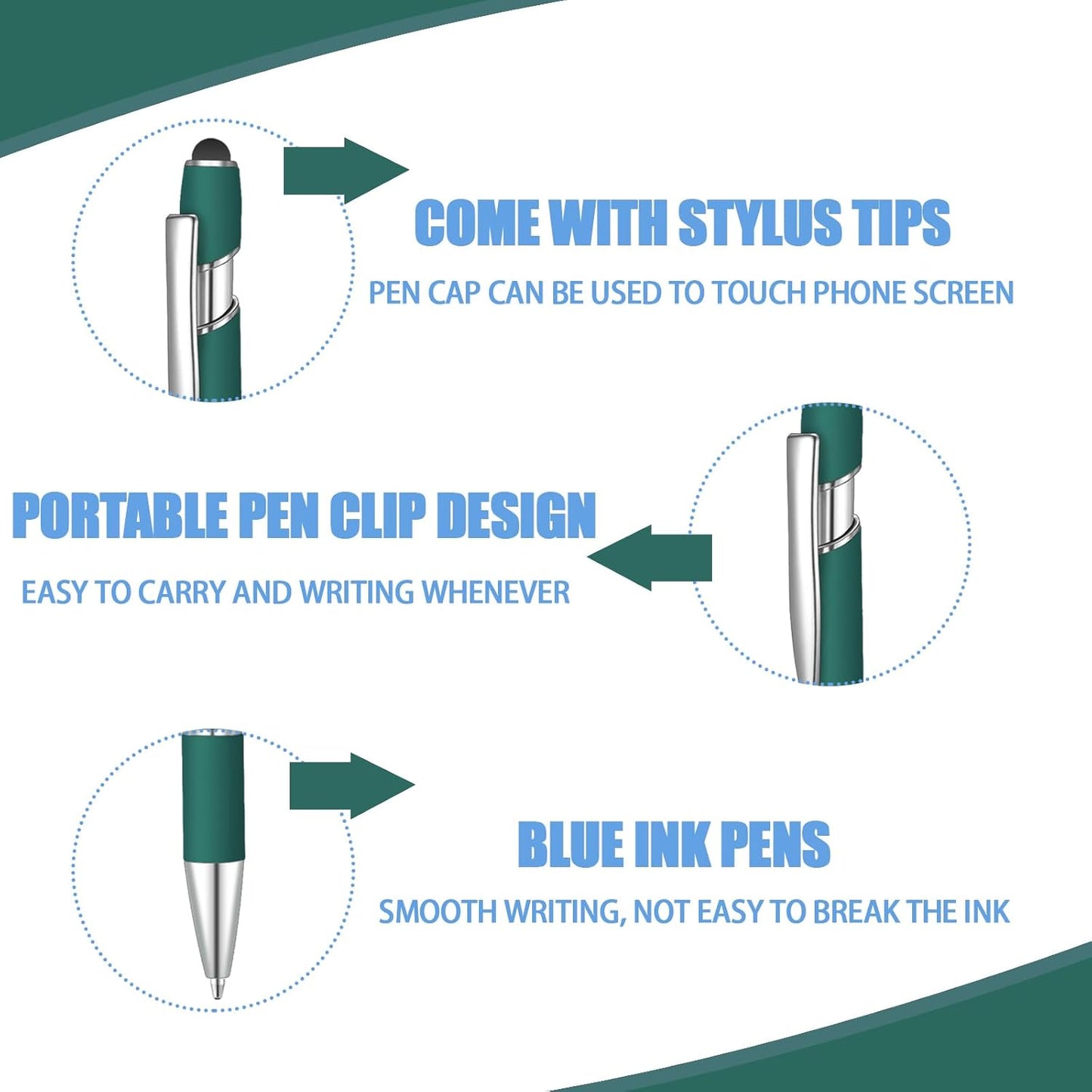 8 Pcs Blue Ink Ballpoint Pen with Stylus Tip 2 in 1 Stylus Ballpoint Pen Metal Pens Stylus Pen for Touch Screens School Office Coworkers (Dark Green)
