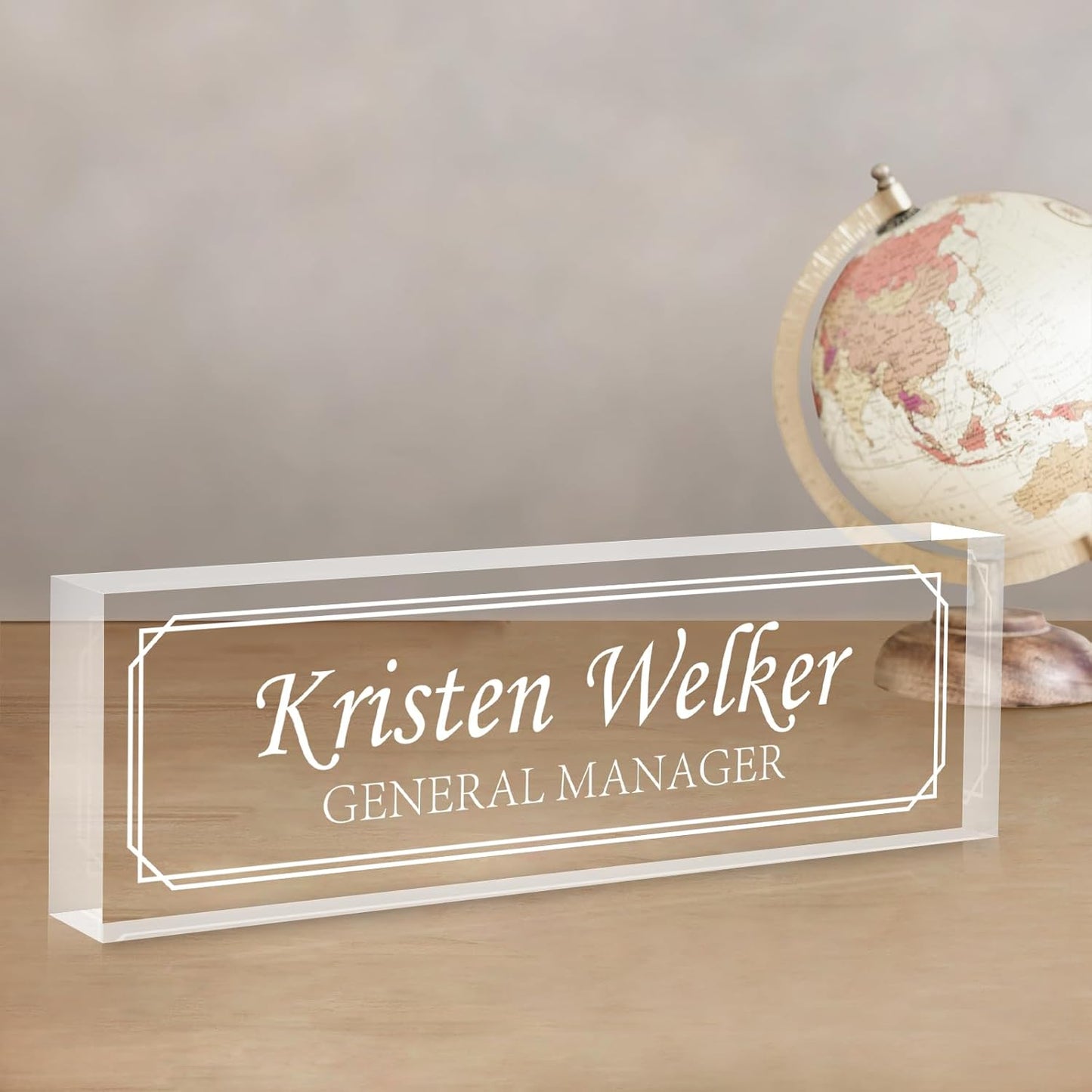 Gowellly Desk Name Plate Personalized - Custom Acrylic Name Plate for Desk - Enterprise Custom Logo/Text nameplates - Employee Appreciation Gifts (engrave-3)