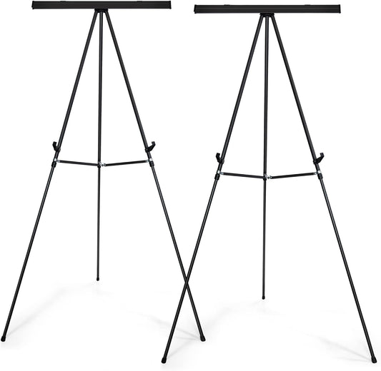 Falling in Art Aluminum Flip Chart Display Easel Stand with Adjustable Floor for Boardroom, Whiteboard, Paper Pads, Signage, 63 1/2'' High, Black,2 Pack