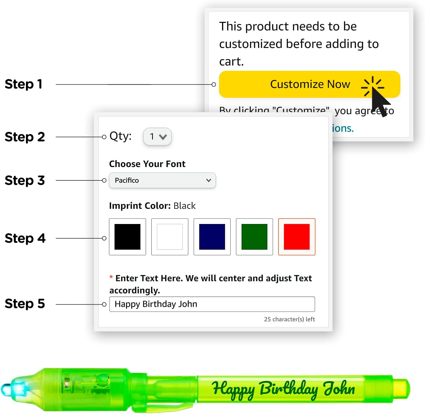 Personalized Invisible Disappearing Ink Pen Marker Pack, Custom Secret Spy Message Writer with UV Light, Fun for Kids Party Favors Gifts and Stock Stuffers,12 Pack, Green