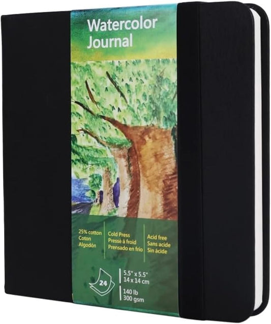 Square Watercolor Journal,140 LB,300 GSM,5.5X5.5, Cotton Paper,Cold Press,24 Sheets, Watercolor Paper Sketchbooks for Use As Travel Notebook and Mixed Media Pad