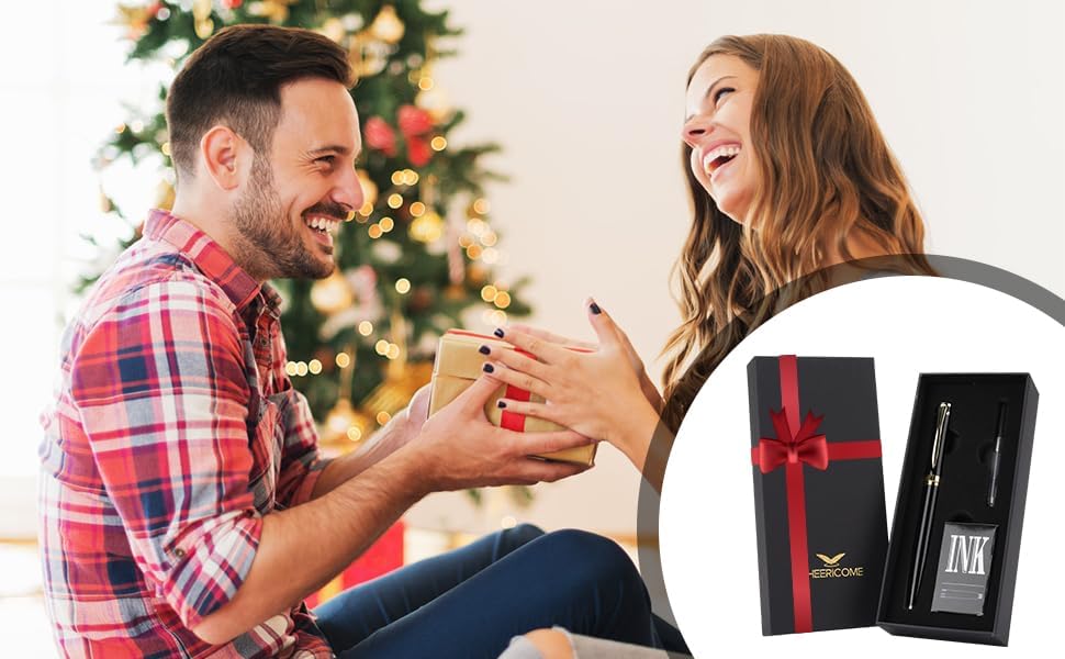 Cheericome Fountain Pen Set - Luxury Writing Instrument for Men & Women - Fine Nib With 10 Ink Cartridges and Refill Converter - Gold