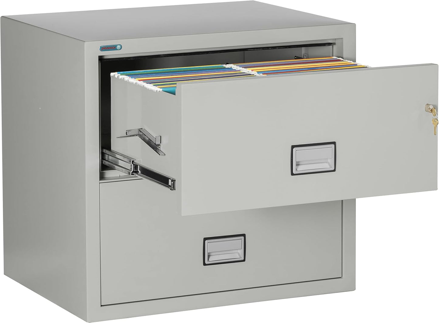 31 inch Wide 2-Drawer Lateral Fireproof File Cabinet – Legal and Letter Size Filing – Key Lock – Water Resistant – Fire Safe and Impact Rated – Light Gray Finish – Model LAT2W31LG