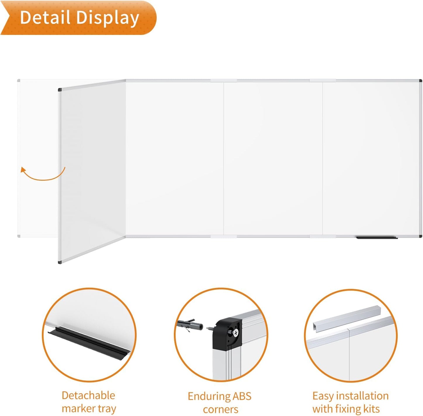 VIZ-PRO Magnetic Dry Erase Board, 120 X 48 Inches, Foldable Wall-Mounted Whiteboard with Silver Aluminum Frame & Marker Tray for School Office and Home 10' X 4'
