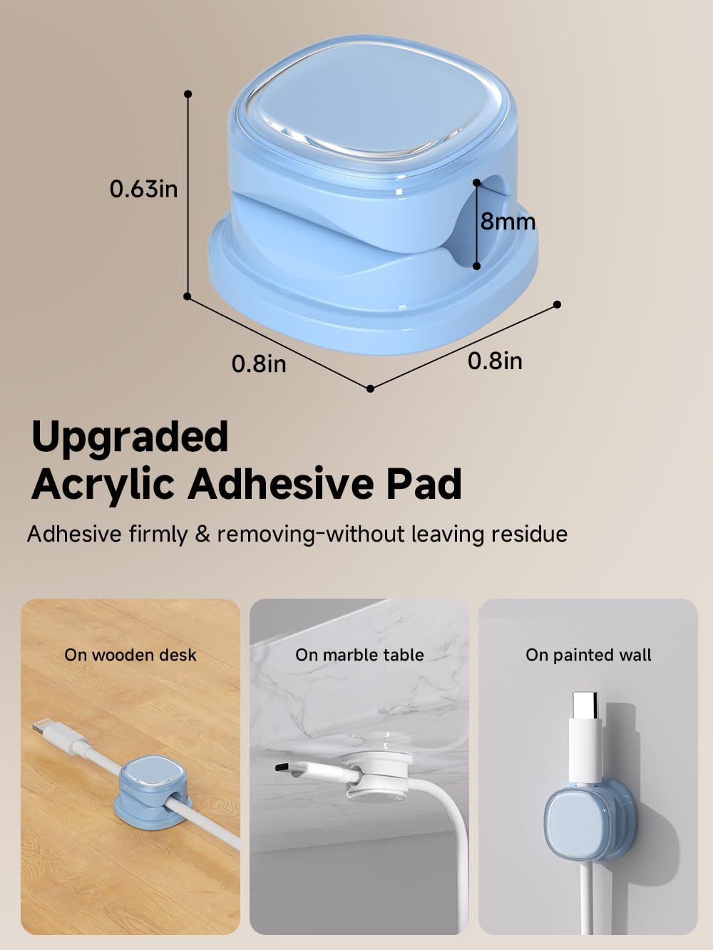 9 Pack Cord Organizer, Spring Cable Management, Adhesive Cute Cable Holder Clips, Phone Charger Wire Keeper for Desk Nightstand Car Office (9-Pack White_Blue)