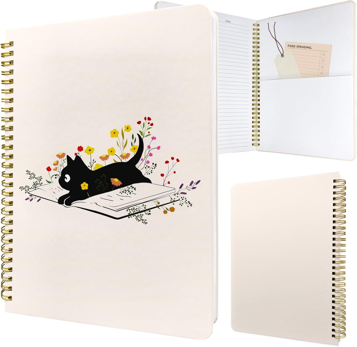 Cute Spiral Notebook journal B5 Aesthetic Pretty Design for Women Girls Kawaii with Pocket, 10 x 7.2 inch, Lined, Cat Book